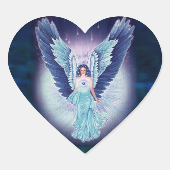 Beautiful Turquoise Blue Angel Heart Stickers (Front)