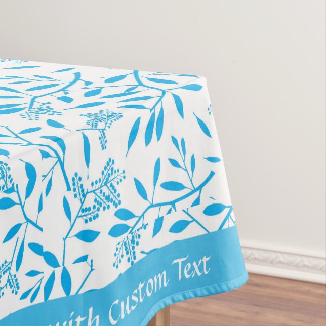 Beautiful Turquoise Blue Floral Foliage Pattern Tablecloth (In Situ)