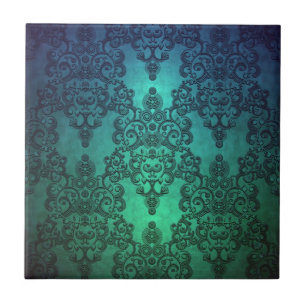 Beautiful Turquoise Blue Green Damask Tile