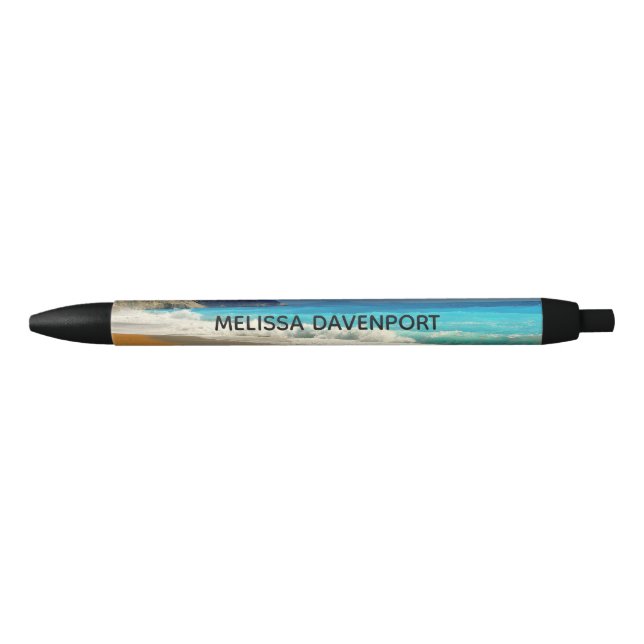  Beautiful Turquoise Blue Sea Tropical Photography Black Ink Pen (Front)