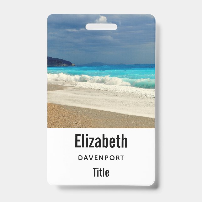 Beautiful Turquoise Blue Sea Tropical Photography ID Badge (Front)