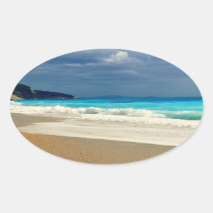 Beautiful Turquoise Blue Sea Tropical Photography Oval Sticker