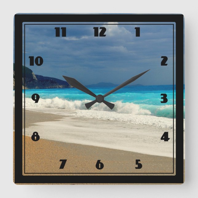 Beautiful Turquoise Blue Sea Tropical Photography Square Wall Clock (Front)