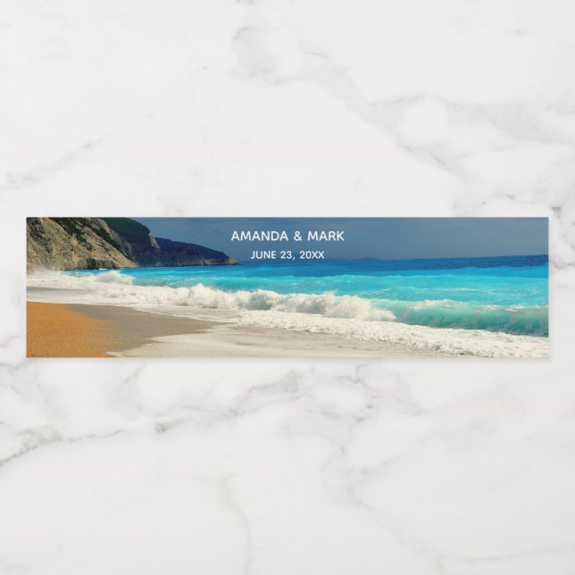 Beautiful Turquoise Blue Sea Tropical Photography Water Bottle Label (Single Label)