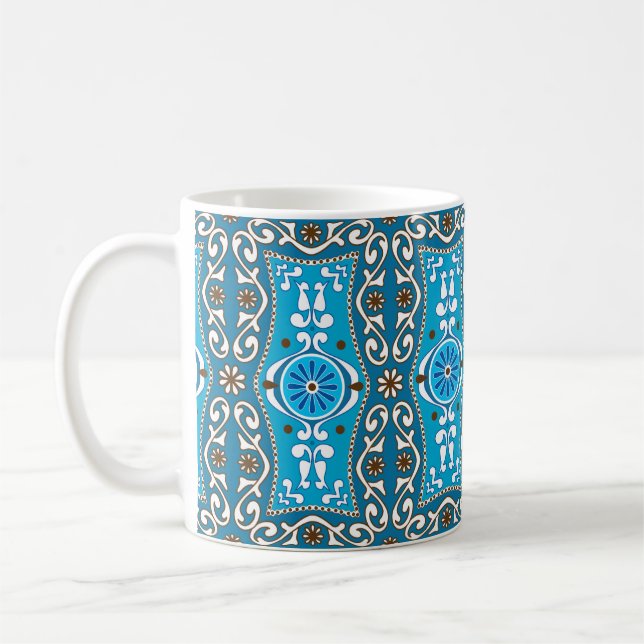 💙🤎 Beautiful turquoise - brown Azulejos, 8  Coffee Mug (Left)