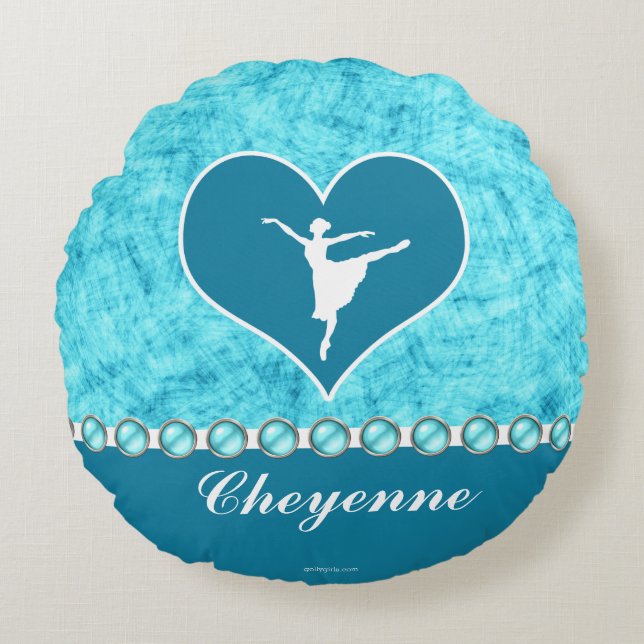 Beautiful Turquoise Dancer with Monogram Round Cushion (Front)