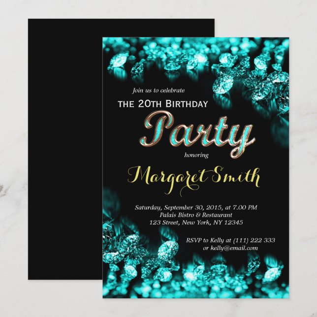 Beautiful Turquoise Diamond Birthday Invite (Front/Back)
