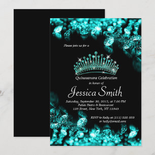 Beautiful Turquoise Diamond Quinceañera Invite