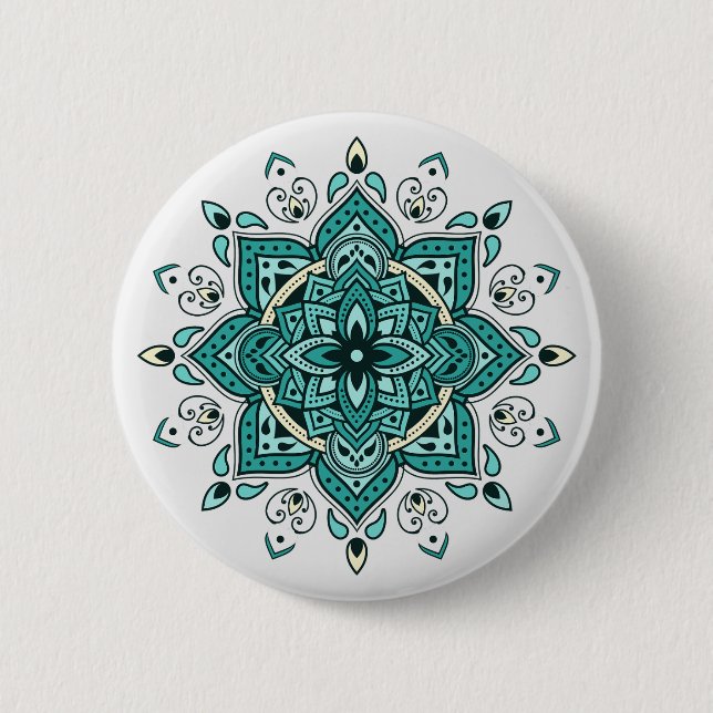Beautiful turquoise mandala design 6 cm round badge (Front)