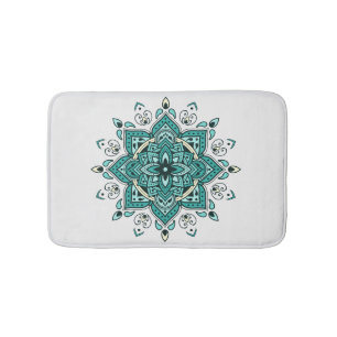 Beautiful turquoise mandala design bath mat