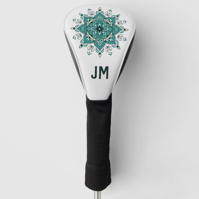 Beautiful turquoise mandala design golf head cover (Front)