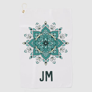 Beautiful turquoise mandala design golf towel