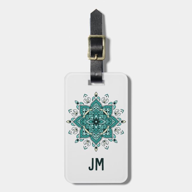 Beautiful turquoise mandala design luggage tag (Front Vertical)