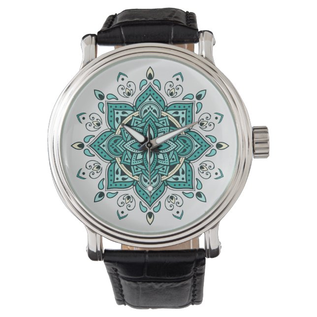 Beautiful turquoise mandala design watch (Front)