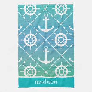 Beautiful Turquoise Nautical Monogram Tea Towel