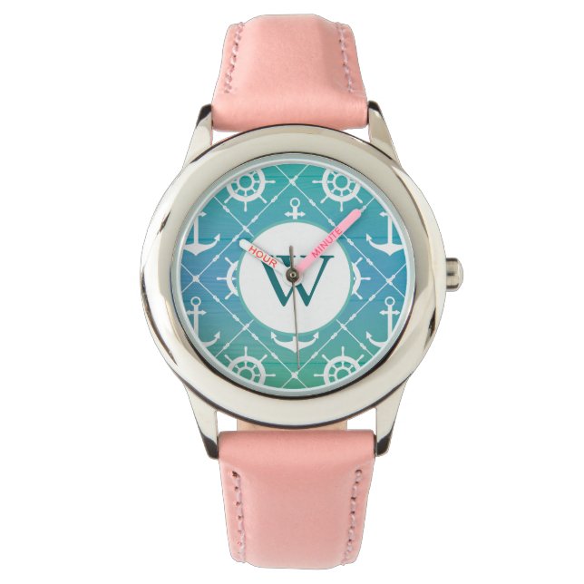 Beautiful Turquoise Nautical Monogram Watch (Front)