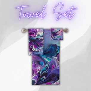 Beautiful Turquoise & Pink Abstract Pattern   Bath Towel Set