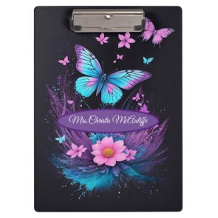 beautiful turquoise pink cute butterfly flowers clipboard