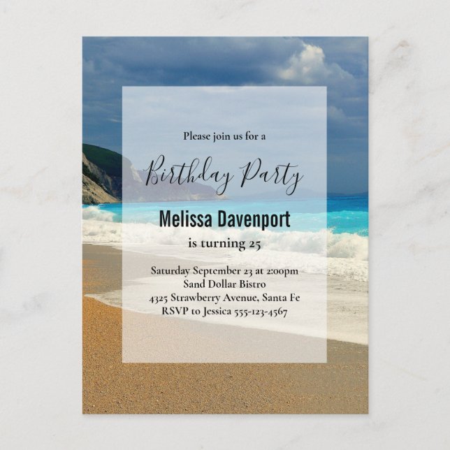 Beautiful Turquoise Sea Tropical Photo Birthday Invitation Postcard (Front)