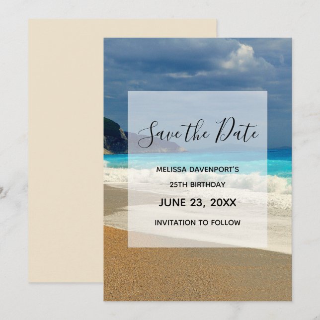 Beautiful Turquoise Sea Tropical Photo Birthday Save The Date (Front/Back)
