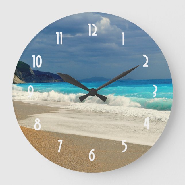 Beautiful Turquoise Sea Tropical Photography Large Clock (Front)