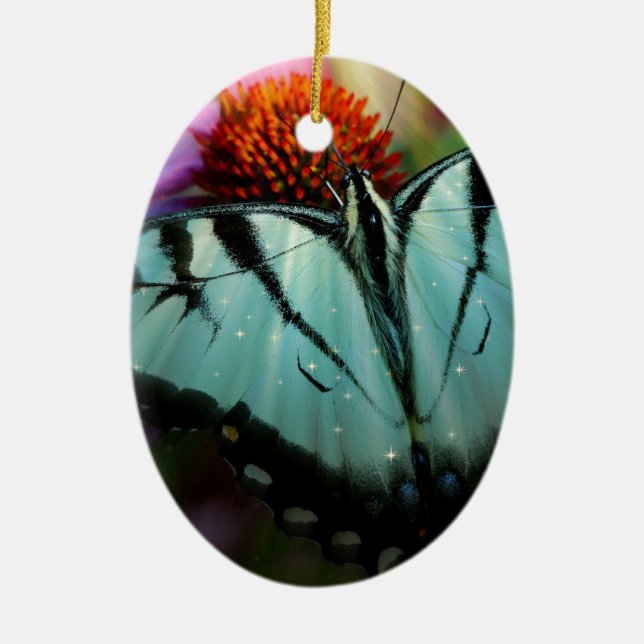 Beautiful Turquoise Swallowtail Butterfly Ceramic Tree Decoration (Front)