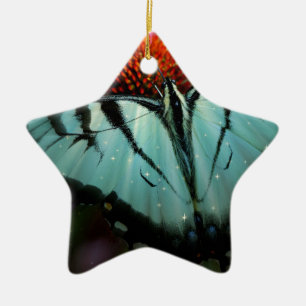 Beautiful Turquoise Swallowtail Butterfly Ceramic Tree Decoration