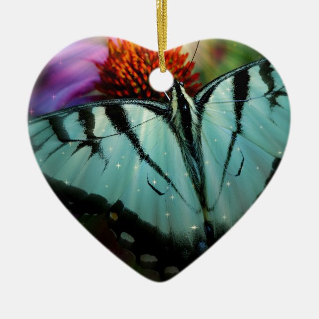 Beautiful Turquoise Swallowtail Butterfly Ceramic Tree Decoration (Front)