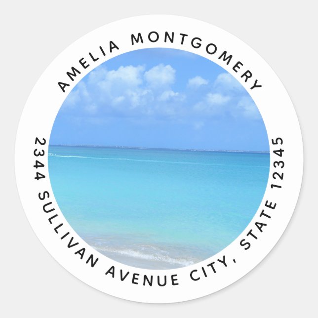 Beautiful Turquoise Tropical Beach - Address Classic Round Sticker (Front)