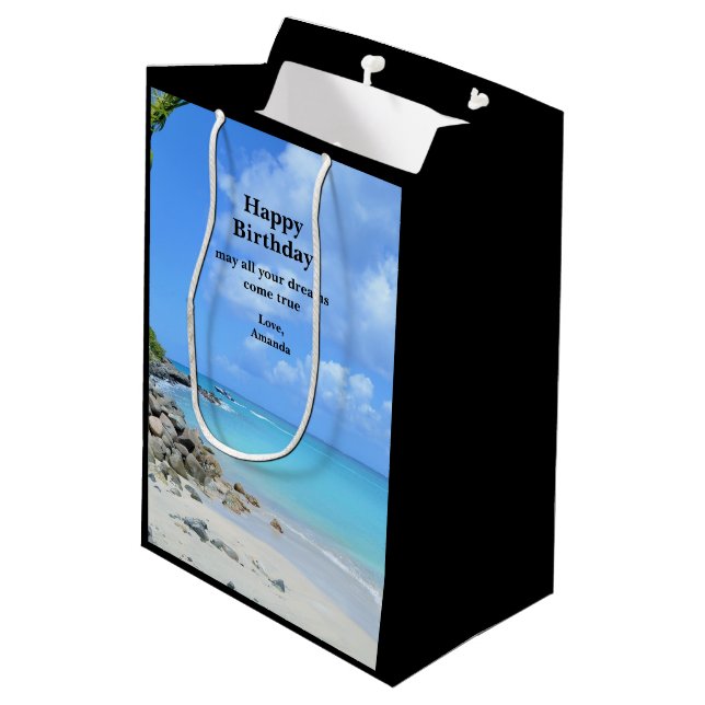 Beautiful Turquoise Tropical Beach Birthday Medium Gift Bag (Back Angled)