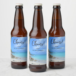 Beautiful Turquoise Tropical Beach Cheers Beer Bottle Label