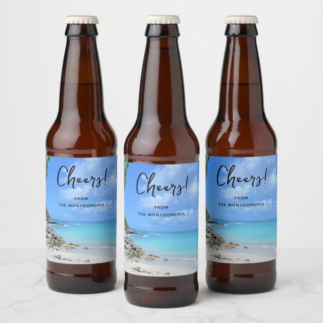 Beautiful Turquoise Tropical Beach Cheers Beer Bottle Label (Bottles)