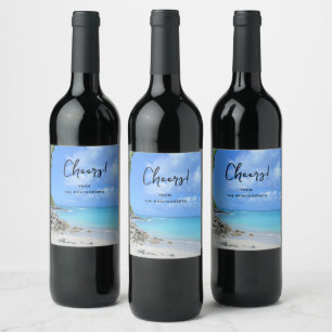 Beautiful Turquoise Tropical Beach Cheers Wine Label