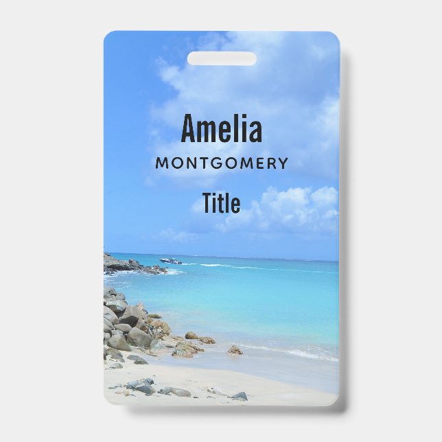 Beautiful Turquoise Tropical Beach ID Badge (Front)