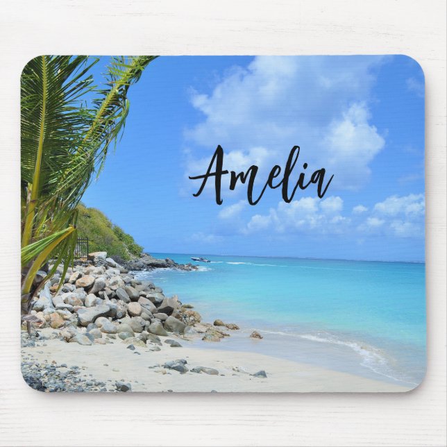 Beautiful Turquoise Tropical Beach Mouse Mat (Front)