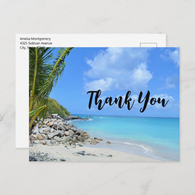 Beautiful Turquoise Tropical Beach Thank You Postcard (Front/Back)