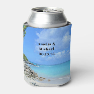 Beautiful Turquoise Tropical Beach Wedding Can Cooler