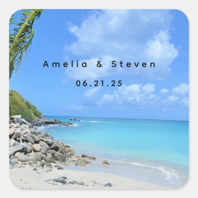 Beautiful Turquoise Tropical Beach  - Wedding Square Sticker (Front)