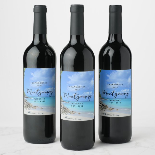 Beautiful Turquoise Tropical Beach Wine Making Label (Bottles)