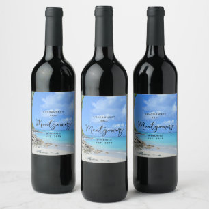 Beautiful Turquoise Tropical Beach Wine Making Wine Label