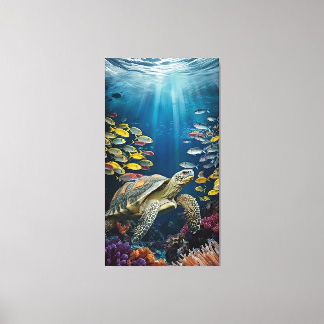 Beautiful Turtle, Fish and Sea Plants Canvas Print (Front)