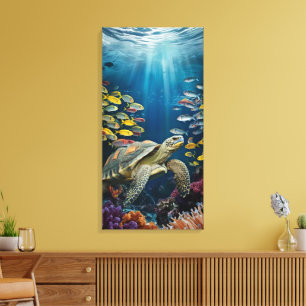 Beautiful Turtle, Fish and Sea Plants Canvas Print