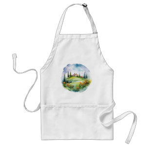Beautiful Tuscany Watercolor Landscape Art  Standard Apron