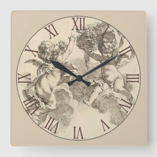 Beautiful Two Cherubs Roman Numeral Square Wall Clock