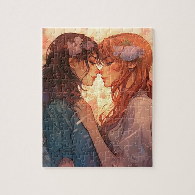 Beautiful Two Girl Anime Lesbian Love Jigsaw Puzzle (Vertical)