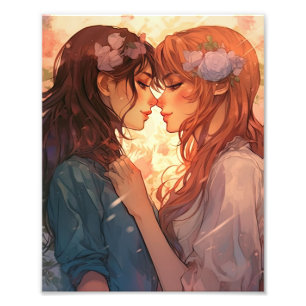 Beautiful Two Girl Anime Lesbian Love Photo Print