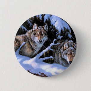 Beautiful Two Wolves Paintings 6 Cm Round Badge