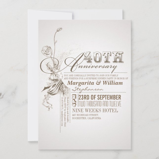 beautiful typography 40th anniversary invitations (Front)