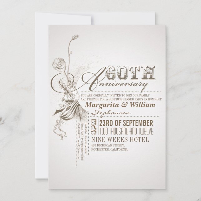 beautiful typography 60th anniversary invitations (Front)