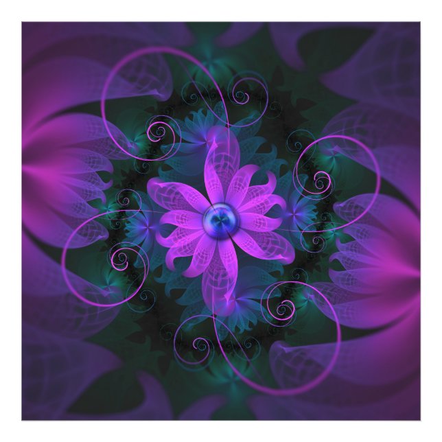 Beautiful Ultraviolet Lilac Orchid Fractal Flowers Photo Print (Front)